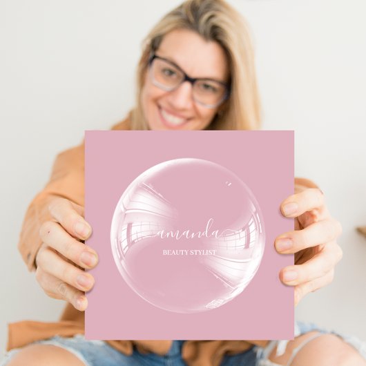 プロフェッショナル美しいメイクアップロゴバラバブル スクエア名刺