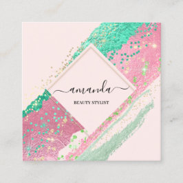 プロフェッショナル美しいメイクアップロゴピンクローズ スクエア名刺