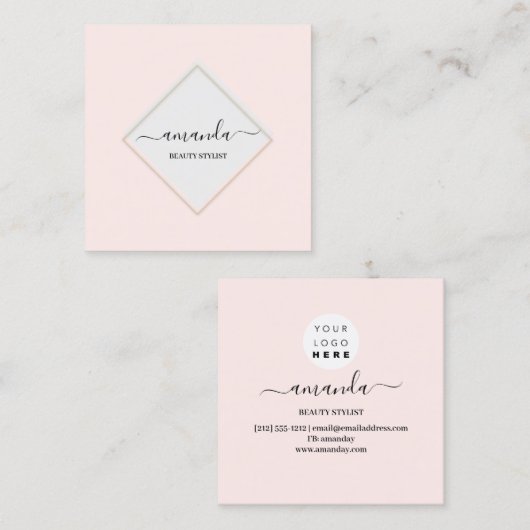 プロフェッショナル美しいメイクアップロゴピンクMInimalism スクエア名刺 (正面/裏面)