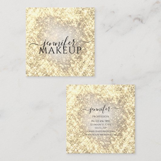プロフェッショナル美しいメイクアップ美しいグリッターゴールデン スクエア名刺 (正面/裏面)