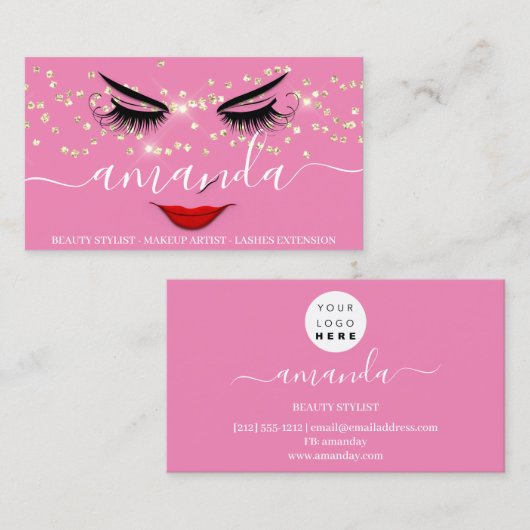 プロフェッショナル美しいメイクアップ金ゴールドラッシュレッドリップ 名刺 (正面/裏面)