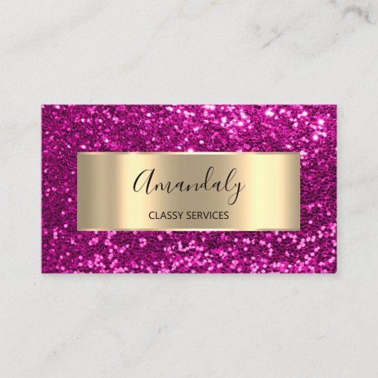 プロフェッショナル美しい美容師グリッターピンク金ゴールド 名刺 (正面)