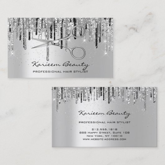 プロフェッショナル美容師シルバードリップスハサミ 名刺 (正面/裏面)