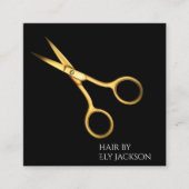 プロフェッショナル美容師金ゴールドシザー&ブラック スクエア名刺 (正面)