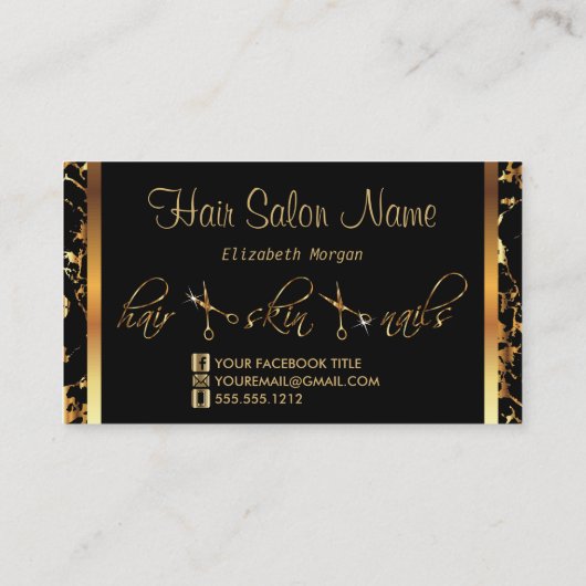 プロフェッショナル美容師-金ゴールド大理石 名刺 (裏面)