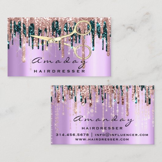 プロフェッショナル美容用はさみバラバイオレット金ゴールド 名刺 (正面/裏面)