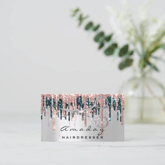 プロフェッショナル美容用鋏バラドリップグレー 名刺 (スタンド正面)