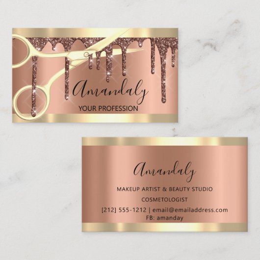 プロフェッショナル美容用鋏金ゴールド銅 名刺 (正面/裏面)