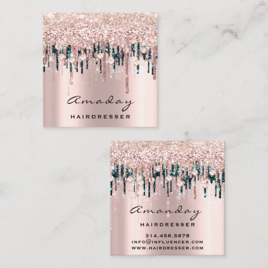 プロフェッショナル美容院メイクアップバラダイヤモンド スクエア名刺 (正面/裏面)