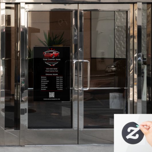 プロフェッショナル自動車洗車会社時間の詳細 ウィンドウサイン (オフィスドア)