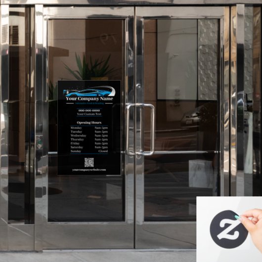 プロフェッショナル自動車洗車会社時間の詳細 ウィンドウサイン (オフィスドア)