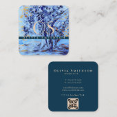 プロフェッショナル芸術的ツリーモノグラムのQR スクエア名刺 (正面/裏面)