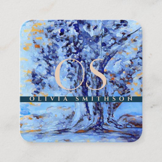 プロフェッショナル芸術的ツリーモノグラムのQR スクエア名刺 (正面)