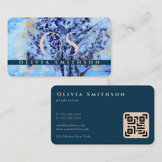 プロフェッショナル芸術的ツリーモノグラムのQR 名刺 (正面/裏面)