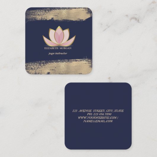 プロフェッショナル蓮の花フェイク金ゴールド筆のストローク スクエア名刺 (正面/裏面)