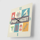 プロフェッショナル薬剤師アイコニック設計 スクエア壁時計 (傾斜)