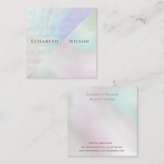 プロフェッショナル虹色エレガント真珠ホログラフィック スクエア名刺 (正面/裏面)