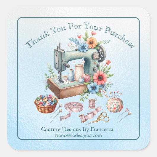 プロフェッショナル裁縫をテーマにした「Thank You」マーケティング スクエアシール (正面)