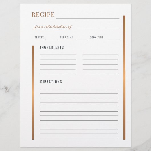 プロフェッショナル調理師エレガント金ゴールド空白のレシピ チラシ (正面)