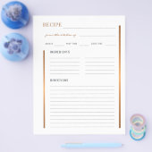 プロフェッショナル調理師エレガント金ゴールド空白のレシピ チラシ (シングル)