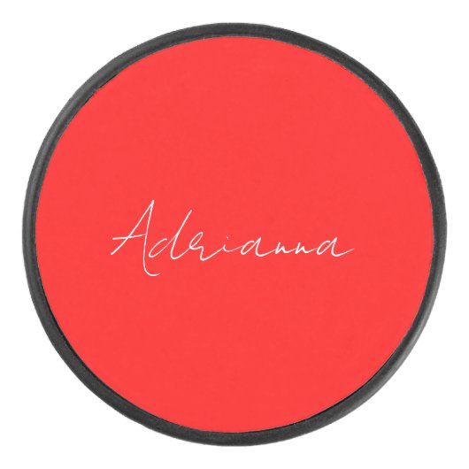 プロフェッショナル赤あなたの名前を追加レトロ手書き アイスホッケーパック (正面)