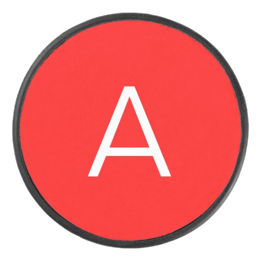 プロフェッショナル赤モノグラムイニシャル文字 アイスホッケーパック (正面)