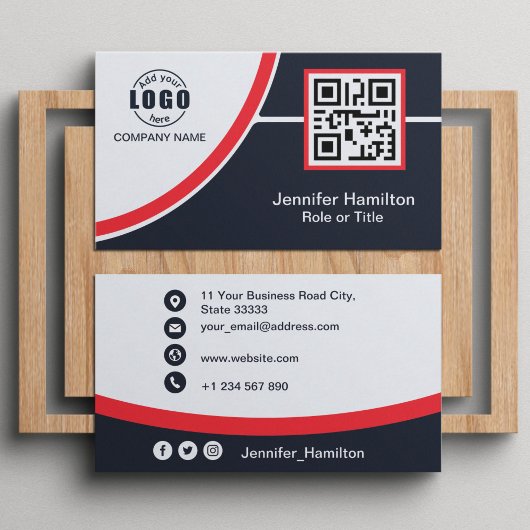 プロフェッショナル赤ロゴQRコードの追加 名刺