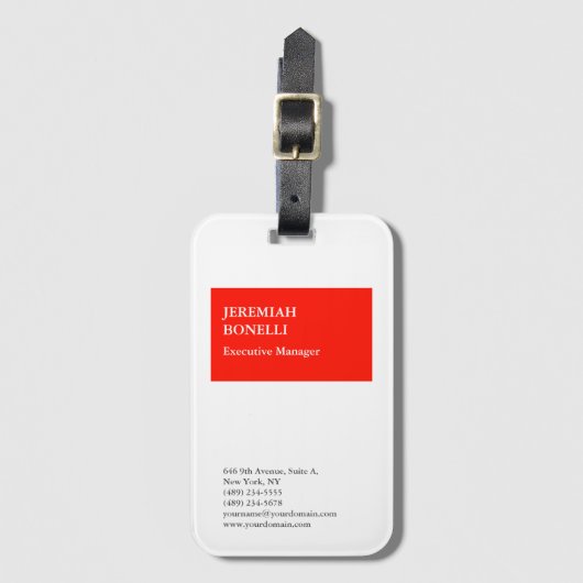 プロフェッショナル赤白ミニマルモダンム ラゲッジタグ (正面縦)