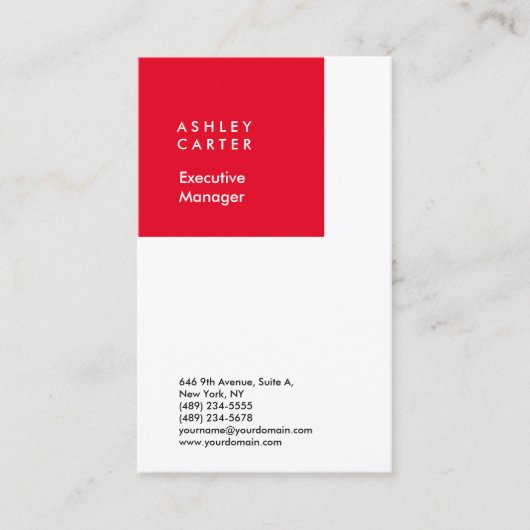 プロフェッショナル赤白ミニマルモダンム 名刺 (正面)
