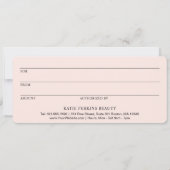 プロフェッショナル赤面ピンクシンプルのギフト証明書 (裏面)