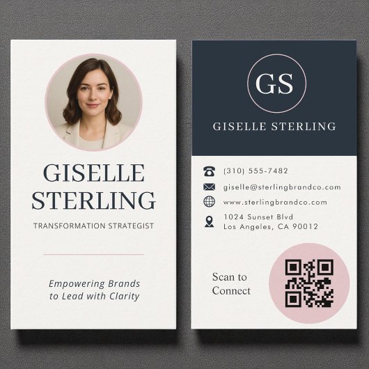 プロフェッショナル赤面&ネイビーフォトQRコードモダン 名刺