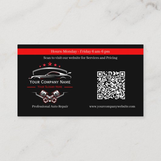 プロフェッショナル車のの修復、自動整備士 名刺 (裏面)
