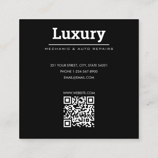 プロフェッショナル車の写真の修復整備士QRコード スクエア名刺 (裏面)