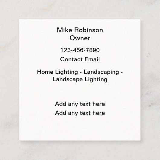 プロフェッショナル造園およびホーム照明 スクエア名刺 (裏面)