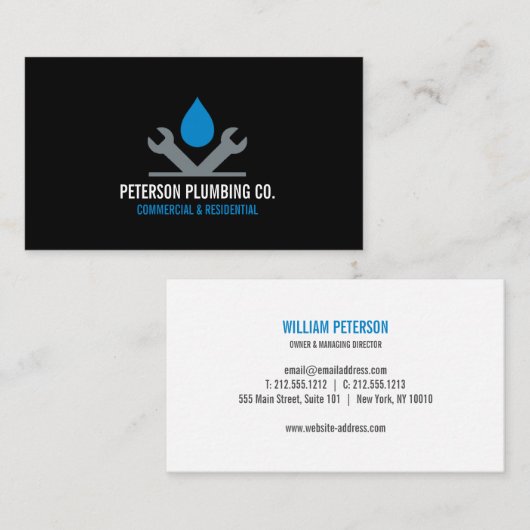 プロフェッショナル配管ロゴドロップレンチ黒 名刺 (正面/裏面)