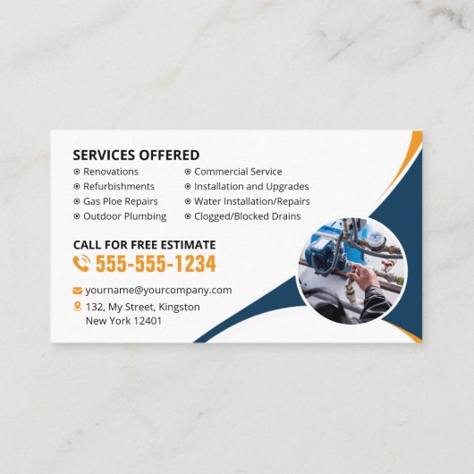 プロフェッショナル配管修理プラムバーブルーオレンジ 名刺 (裏面)