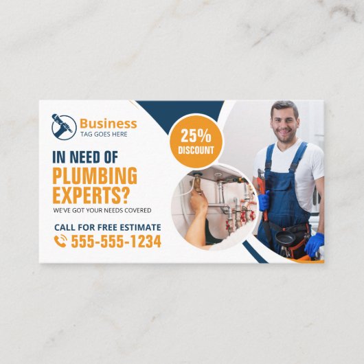 プロフェッショナル配管修理プラムバーブルーオレンジ 名刺 (正面)