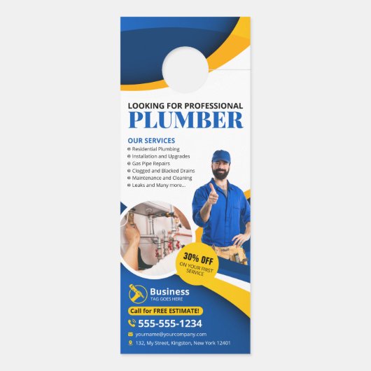 プロフェッショナル配管工事請負業者ブルー ドアノブサイン (裏面)