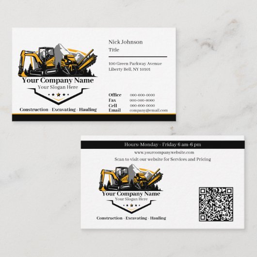 プロフェッショナル重機建築会社 名刺 (正面/裏面)