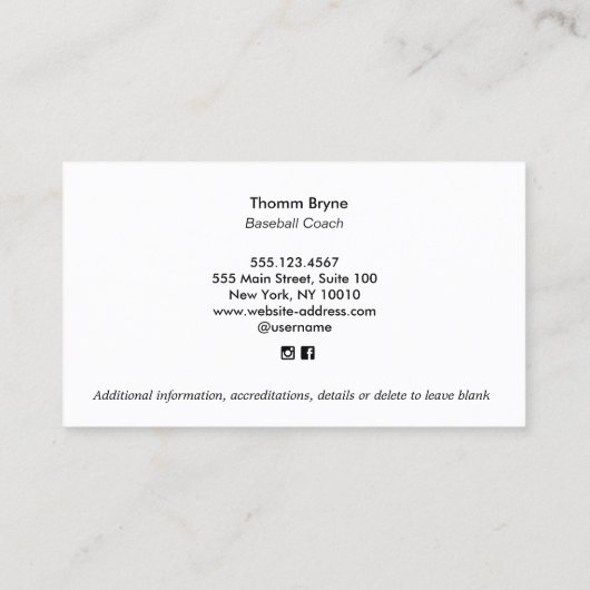 プロフェッショナル野球コーチ選手がクロスこうもり 名刺 (裏面)