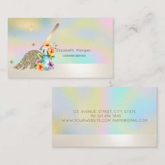 プロフェッショナル金ゴールドほうきスプレーボトルホログラフィック 名刺 (正面/裏面)