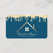 プロフェッショナル金ゴールドグリッタードッ実在プエステートブルー 名刺 (正面)