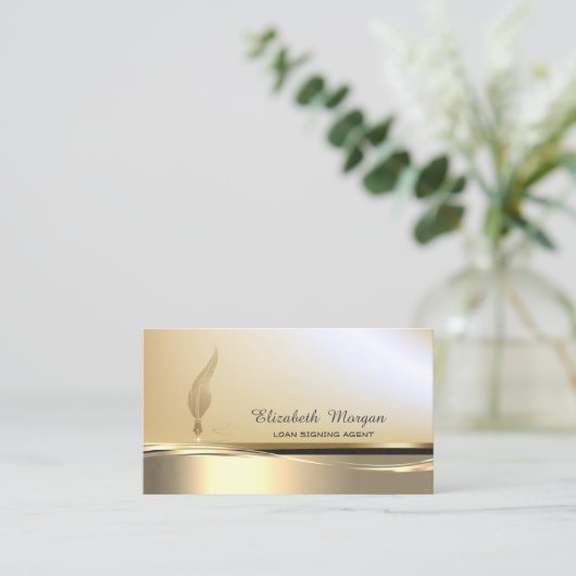 プロフェッショナル金ゴールドグリッターフェザーストライプ公証人 名刺 (スタンド正面)