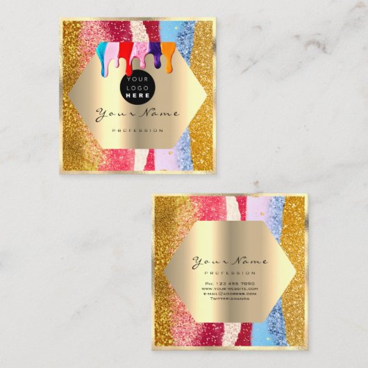 プロフェッショナル金ゴールドグリッターブラシストローク乾燥 スクエア名刺 (正面/裏面)