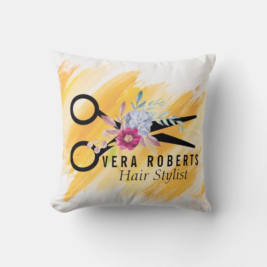 プロフェッショナル金ゴールドシザーおよび美しいサロンフローラ クッション (正面)