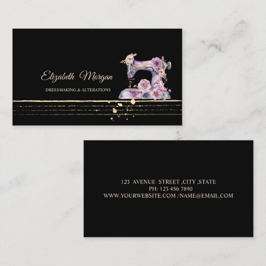 プロフェッショナル金ゴールドストライプ裁縫機 名刺 (正面/裏面)