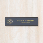 プロフェッショナル金ゴールドネイビーブルーカスタムビジネスロゴ サインプレート (正面)