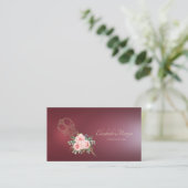 プロフェッショナル金ゴールドハサミ花バーガンディ 名刺 (スタンド正面)