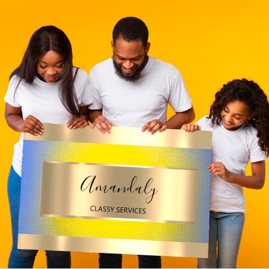 プロフェッショナル金ゴールドフレームエレガントイエローブルー 名刺