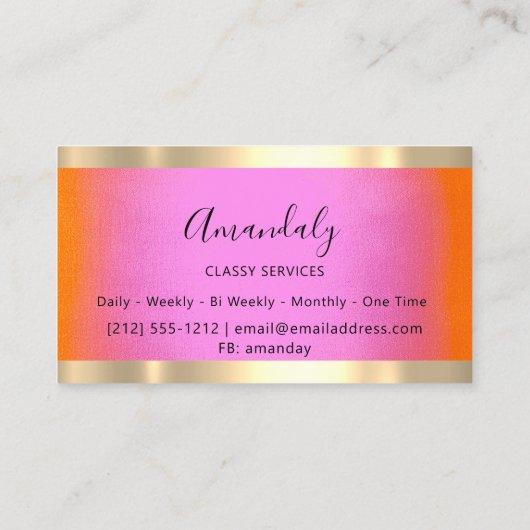 プロフェッショナル金ゴールドフレームエレガントピンクオレンジ 名刺 (裏面)